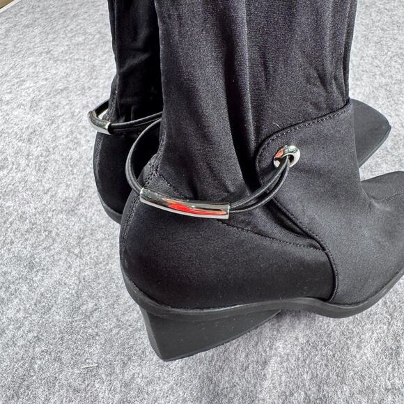 Madeline Women's 6M Black Square Toe Chunky Heel Sock Boot - Picture 2 of 5